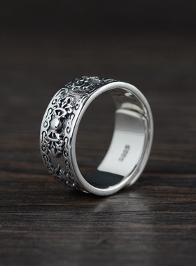 纯银复古男女款开口指环金刚杵男