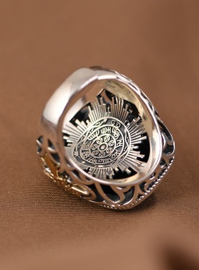 男戒开口方形复古做旧黑玛瑙男款