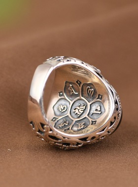 男戒纯银黑玛瑙银戒指霸气