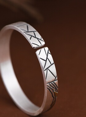 金银错小众设计兰花女款纯银手镯