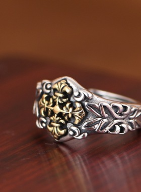 小众设计星芒男士银戒指复古做旧