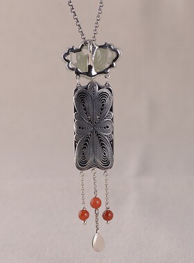 古银铺纯银复古风和田玉吊坠女款