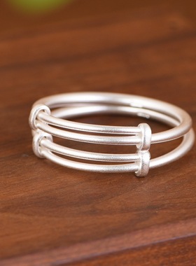 足银手镯光圈可抽拉调节儿童镯子