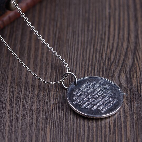 古银铺S925纯银复古工艺银吊坠双面实心圆牌祈祷之手女款银项链坠