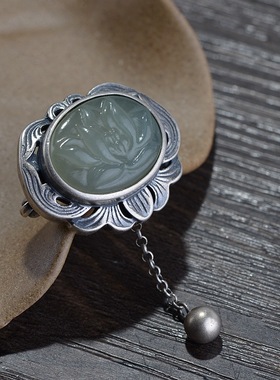 和田玉胸针复古莲花中式国风女款