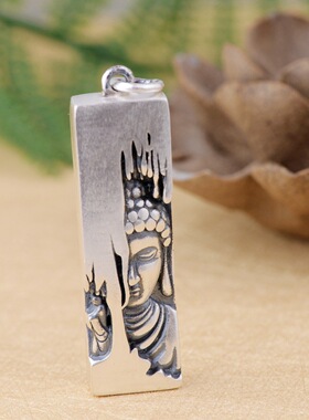 复古哑光泰银民族风弥勒佛银吊坠