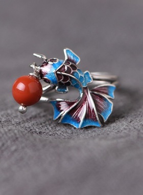 流苏锦鲤银戒指民族风国潮风女款