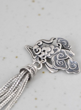 祥云肖邦链流苏棉麻文艺银吊坠