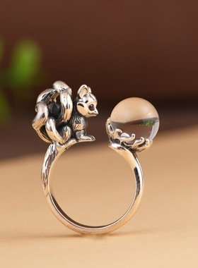 白水晶卡通动漫立体小狐狸银吊坠