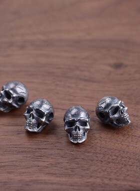 男款做旧骷髅头穿孔手工配件泰银