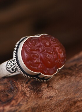 红玛瑙小众设计开口蝙蝠时尚指环