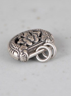 手工编绳复古工艺锁包牡丹花项坠