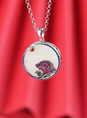 古银铺复古时尚圆形和田玉银吊坠