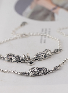 女古银铺s925纯银泰银款貔貅手链