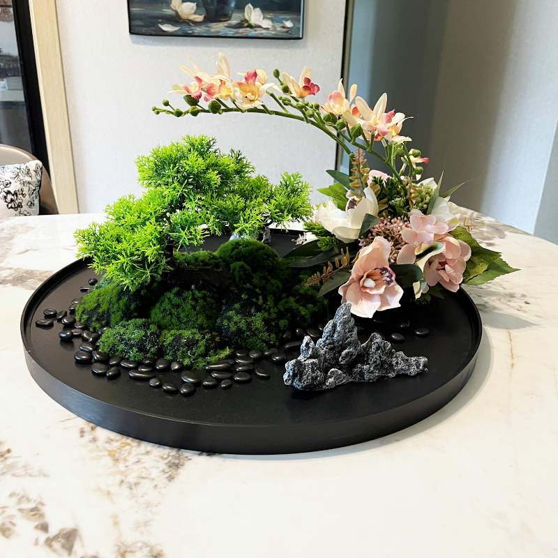 酒店圆形餐桌中间包间转盘装饰品摆件微景观仿真花艺插花盘景套装,淘宝优惠券,粉丝福利购,淘宝优惠卷