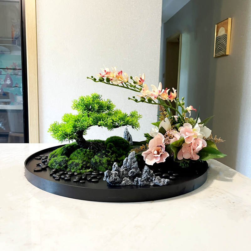 酒店圆形餐桌中间包间转盘装饰品摆件微景观仿真花艺插花盘景套装,淘宝优惠券,粉丝福利购,淘宝优惠卷