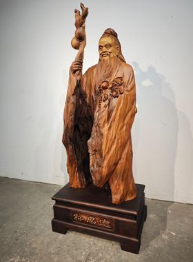 香樟木根雕木雕实木雕刻药王摆件
