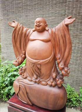 海纳百川弥勒佛木雕非洲花梨实木雕刻笑佛客厅玄关落地招财摆件
