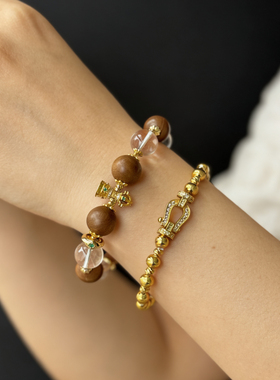 奇幻饰界山檀木水晶双层叠带手链