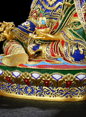 莲花生大士黄铜手工彩绘佛堂摆件