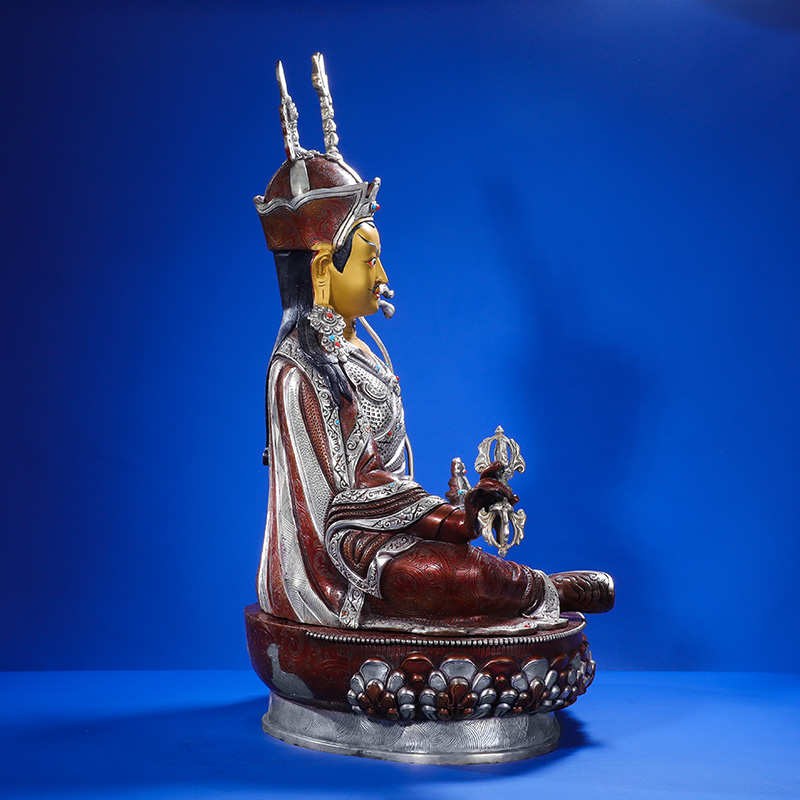 莲花生大士佛像摆件15寸黄铜尼泊尔进口古色鎏金 释迦族 莲师佛像 - 图2