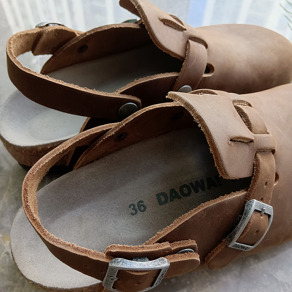 岛外DAOWAI软木拖鞋半包两穿头层牛皮复古女鞋Kay系列 - 图1