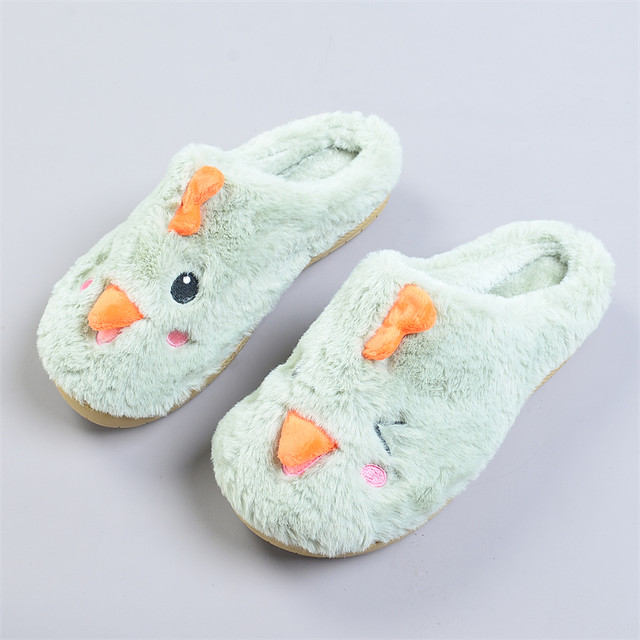 524 ສະບັບພາສາເກົາຫຼີກາຕູນ plush slippers ຝ້າຍສໍາລັບແມ່ຍິງ 80244 ດູໃບໄມ້ລົ່ນແລະລະດູຫນາວໄວລຸ້ນອົບອຸ່ນແລະສະດວກສະບາຍ soft-soled ເຮືອນ slippers