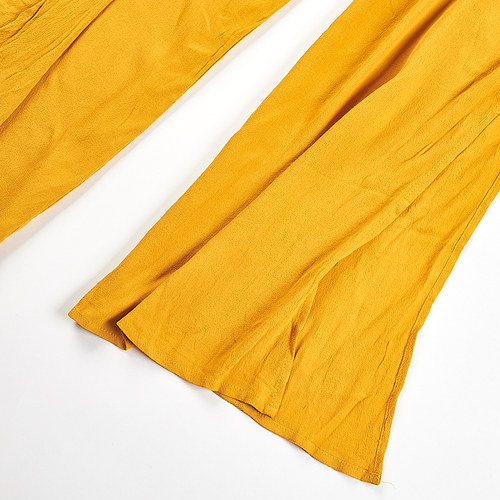 外贸欧美风休闲裤裙女H82915夏新款松紧高腰开叉垂感显瘦拖地长裤 - 图1