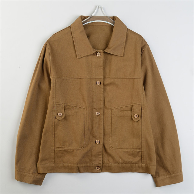 ເສື້ອຍືດ retro workwear ຍີ່ປຸ່ນສໍາລັບຜູ້ຊາຍແລະແມ່ຍິງ L86521 ພາກຮຽນ spring ແລະດູໃບໄມ້ລົ່ນຝ້າຍໃຫມ່ casual top loose versatile ເປືອກຫຸ້ມນອກສັ້ນ versatile