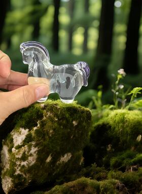 单只-轻奢紫色边水晶小唐马无铅水晶玻璃家居装饰摆件