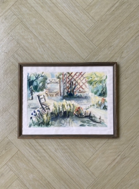 刘小姐鑫鑫西洋中古艺术 北欧20世纪原创原配画框风景水彩画