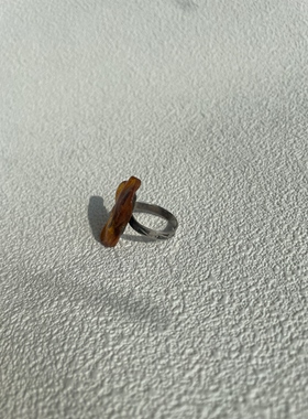 鑫鑫中古玩家 瑞士古董店买回银镶嵌老琥珀戒指复古指环