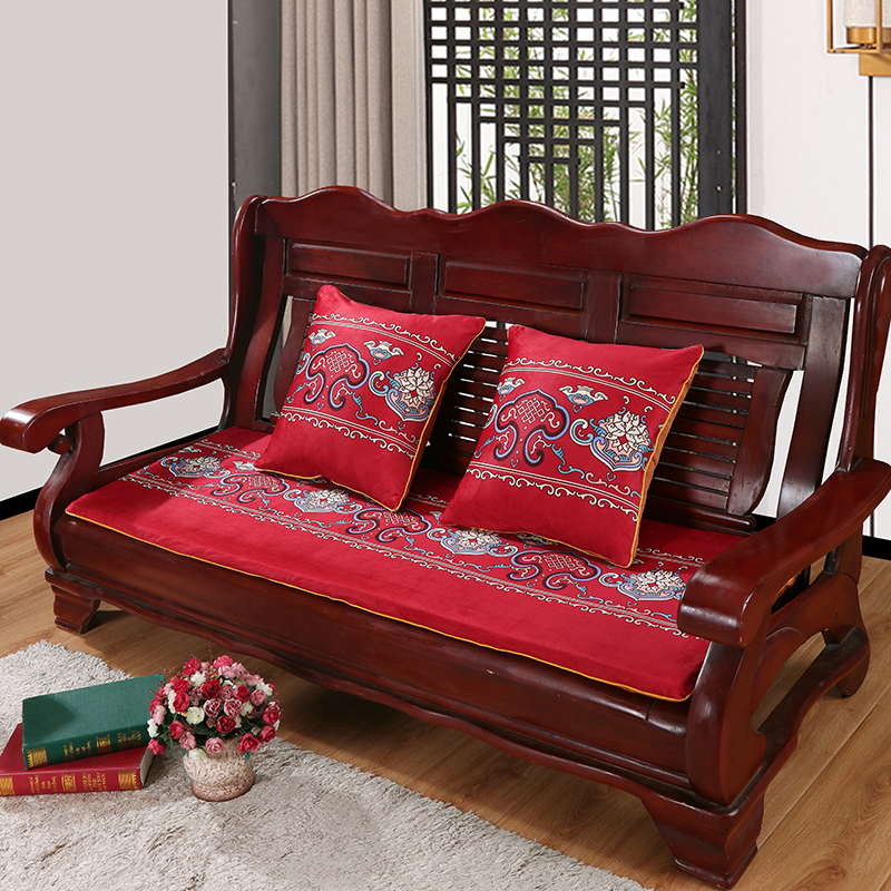 加厚冬季中式实木红木质沙发垫毛绒防滑单三人坐垫长椅垫海绵垫 - 图2