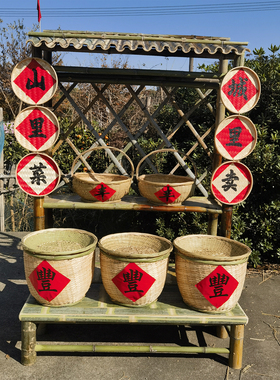 竹编饭店明档展示摆放竹筐