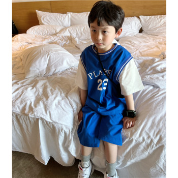 Tongtongma customized style Korean loose cotton sports suit T-shirt + shorts for boys and girls, summer short-sleeved 6-point pants