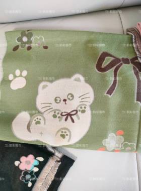 韩版甜美猫咪蝴蝶结秋冬季百搭仿羊绒围巾女披肩两用双面保暖围脖