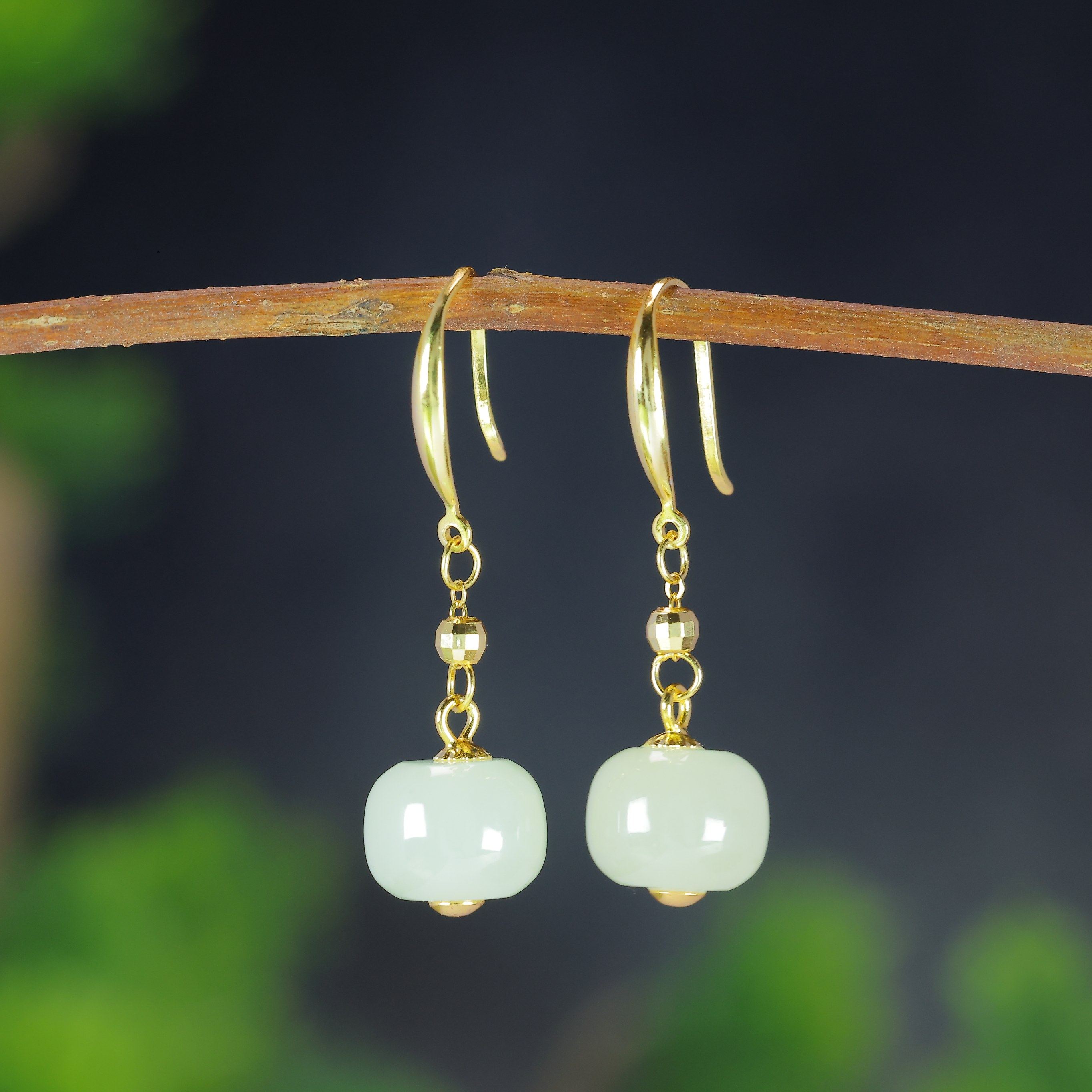 天然和田玉青白玉925银老型珠轻奢气质素银玉石耳环耳饰耳坠,淘宝优惠券,粉丝福利购,淘宝优惠卷