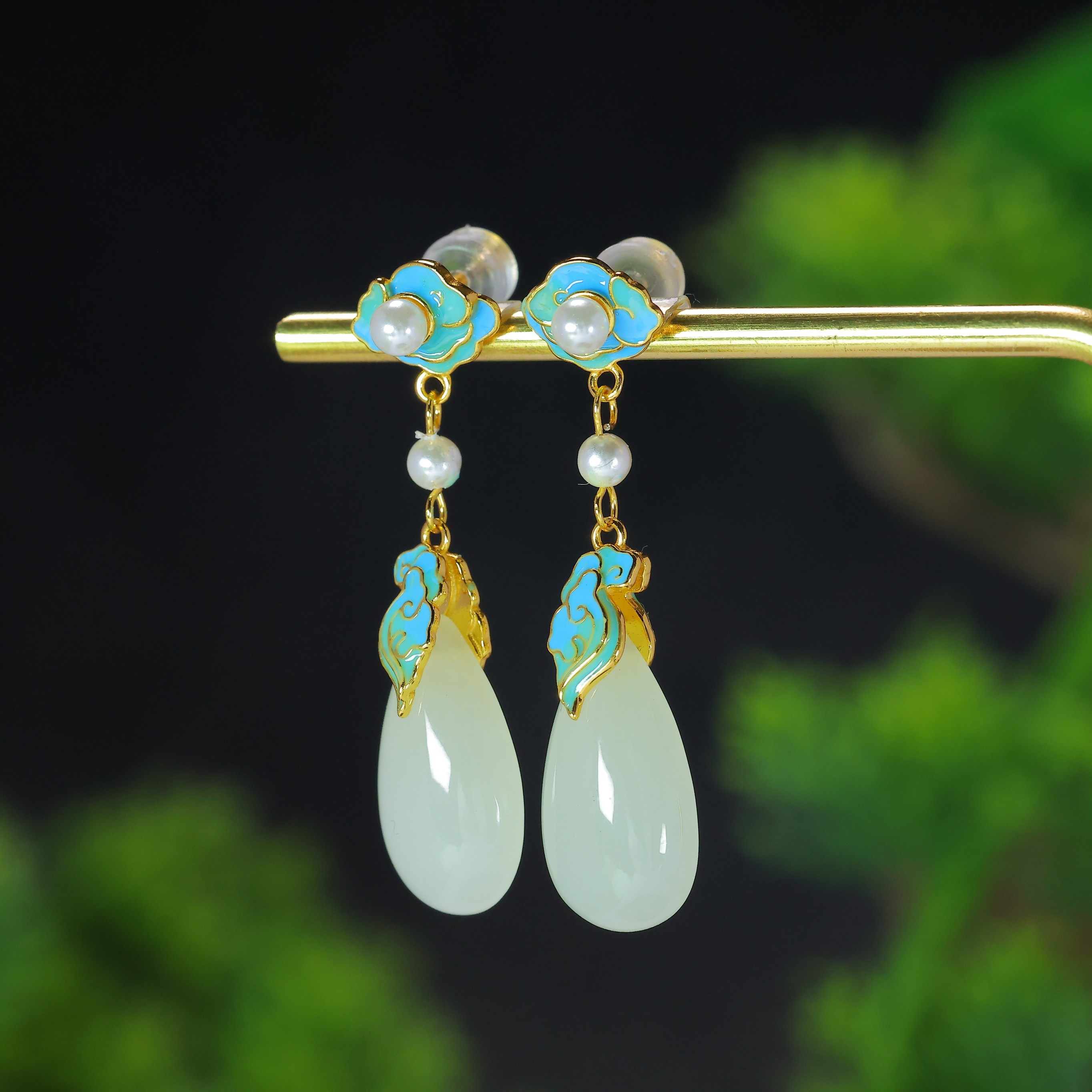 天然和田玉青白玉925银水滴如意珐琅复古民族风玉石耳环耳坠耳饰,淘宝优惠券,粉丝福利购,淘宝优惠卷