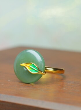 和田玉925银平安扣可调节戒子