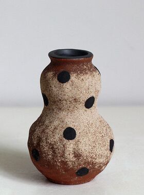 复古波点粗陶花器日式侘寂风陶瓷小花瓶插花民宿软装摆件跨境批发