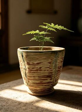 景德镇高温陶瓷花盆侘寂风桌面盆栽绿植多肉禅意复古做旧花器批发