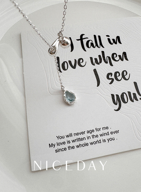 Niceday新款S925银蓝色水滴抽拉式可调节锁骨链ins网红气质项链