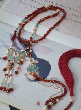 手工古风原创玛瑙背云长璎珞项链