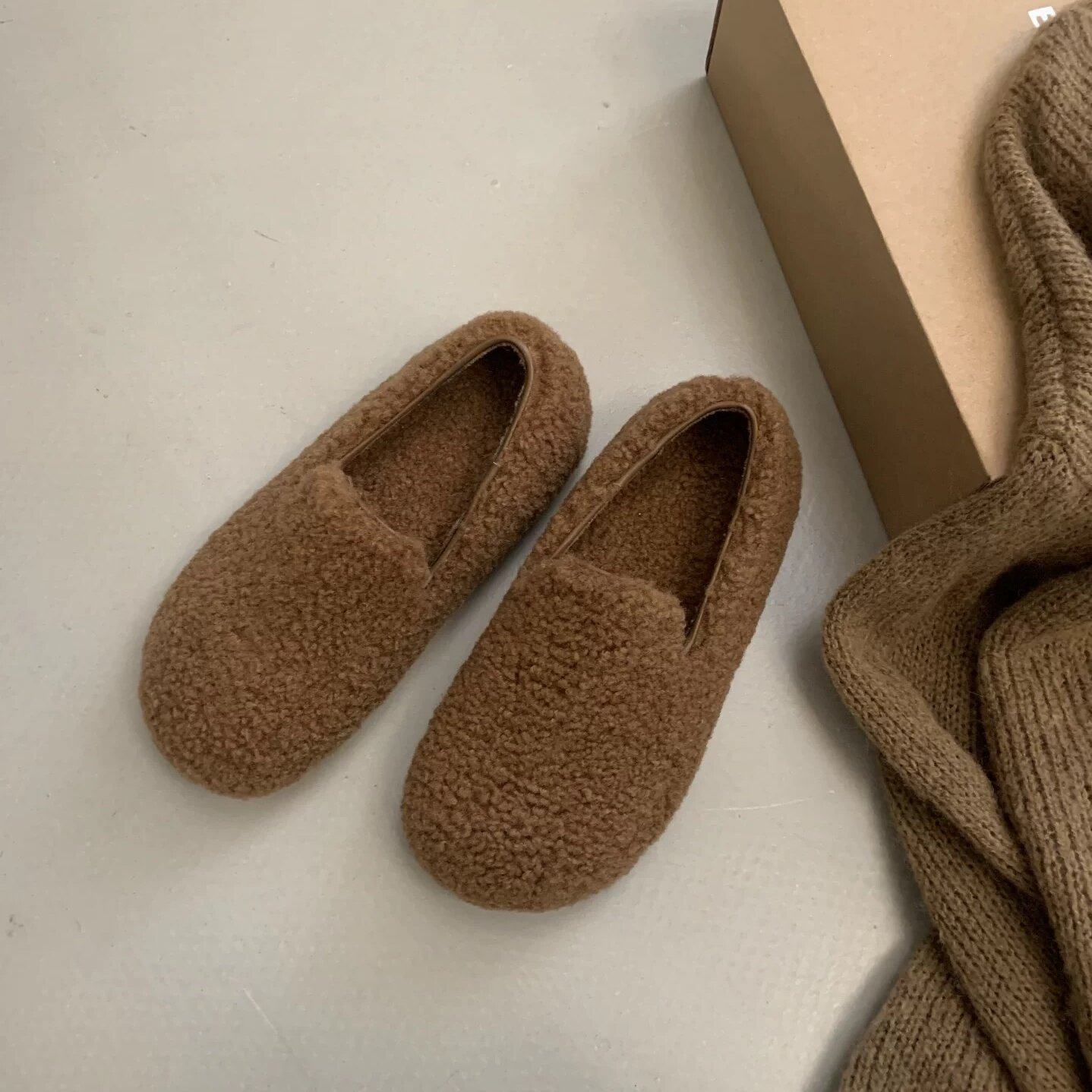 ERYUE 2025新款毛绒勃肯鞋女外穿一脚蹬懒人鞋加绒保暖浅口豆豆鞋,淘宝优惠券,粉丝福利购,淘宝优惠卷