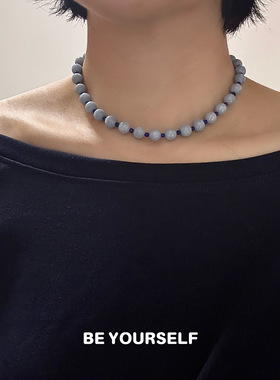 高级感天然蓝天使石项链