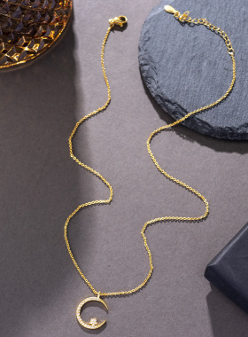 星星月亮项链超闪耀精致锆石