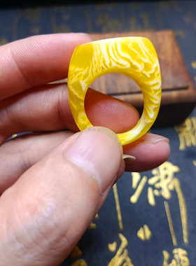 纯手工打磨纯天然藏琥珀蜜蜡直角戒指扳指指环跑环细腻光滑精品男