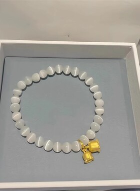 黄金色黄金包银饰铃兰花朵手链手工编织桃花手绳珍珠和田玉手串女