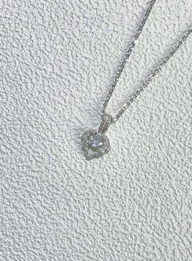 s925纯银新款海洋之星闪耀锆石吊坠心形项链女生镶钻爆闪亮锁骨链