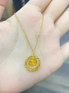 黄金包银黄金色玫瑰织梦网吊坠捕梦网项链女轻奢百搭锁骨链送女友